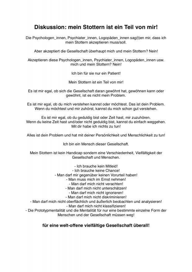 Diskussion: mein Stottern ist ein Teil von mir!