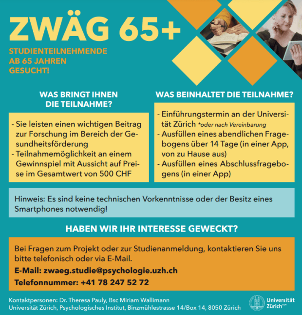 Studienteilnehmende ab 65 Jahren gesucht!
