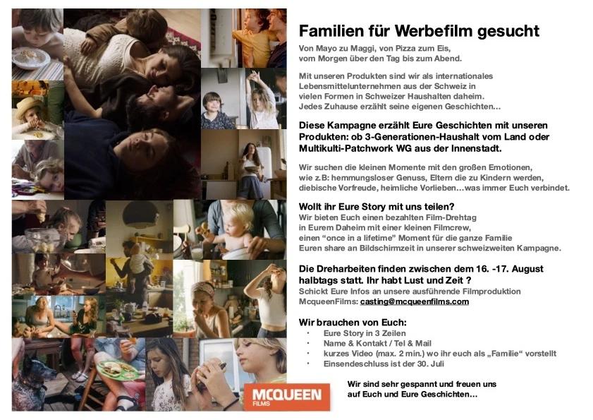 AUTHENTISCHE FAMILIEN FÜR WERBEFILMDREH GESUCHT - 1