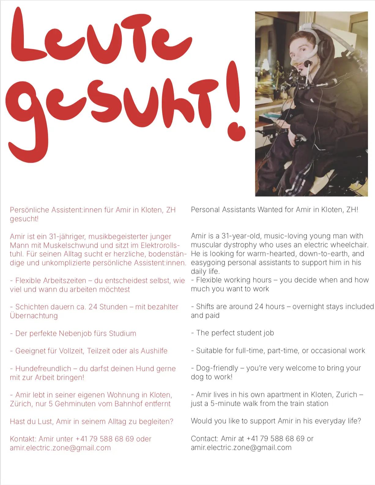 Persönliche Assistent:innen für Amir in Kloten, ZH gesucht! - 1