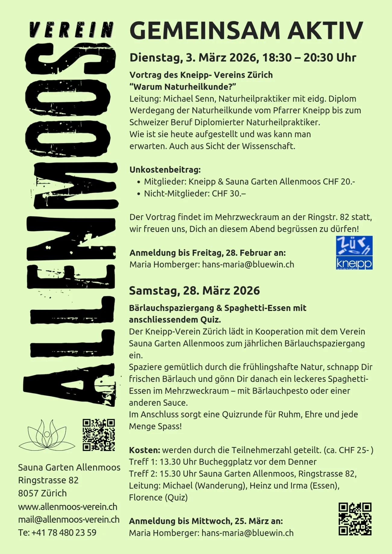 Vortrag des Kneipp- Vereins Zürich