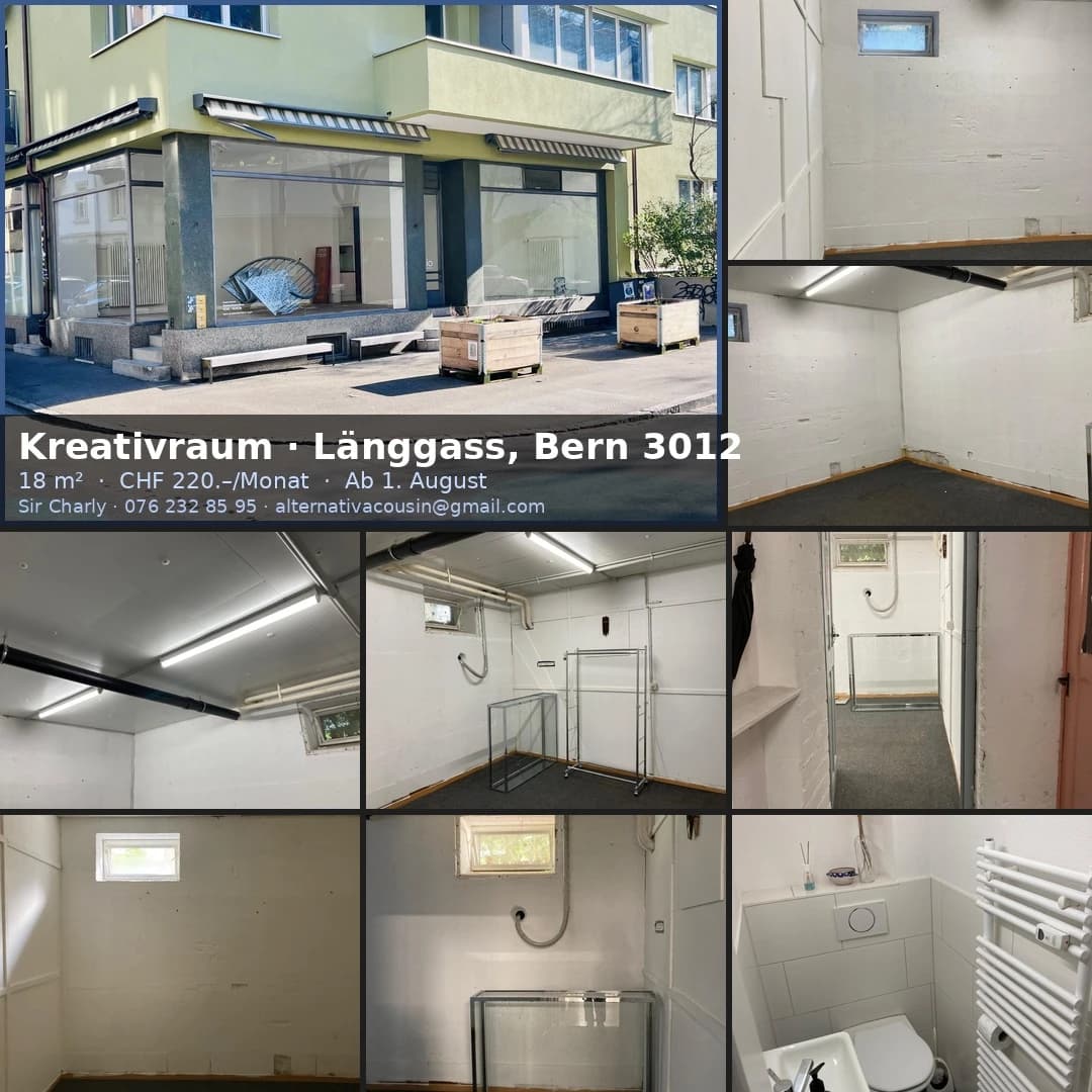 Kreativraum zu vermieten – Länggass, Bern 3012 Atelier im Herzen der Länggass – ideal für kreative Köpfe mit Vision - 1