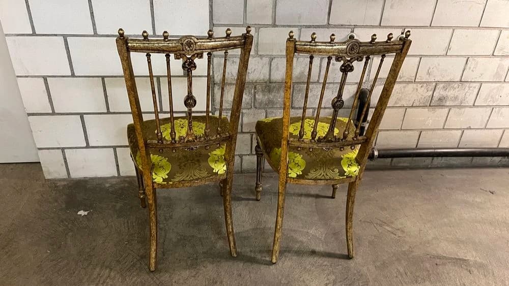 2 Stk. Stühle, Vintage, Gold, Stoffbezug - 2