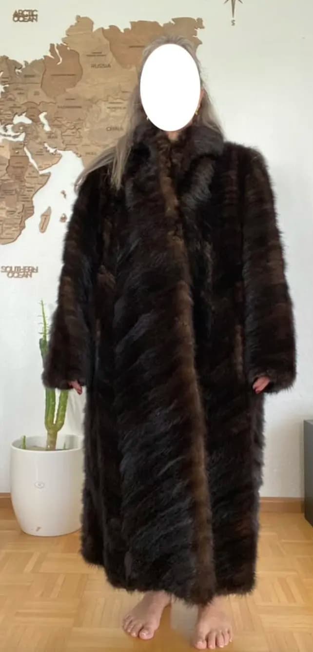 Eleganter Nerzmantel Echtpelz Vintage lang dunkelbraun - 1