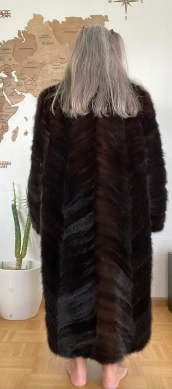 Eleganter Nerzmantel Echtpelz Vintage lang dunkelbraun - 3