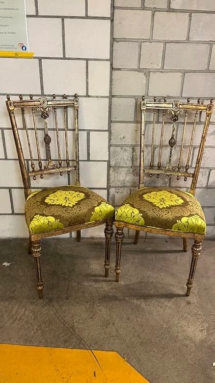 2 Stk. Stühle, Vintage, Gold, Stoffbezug - 1