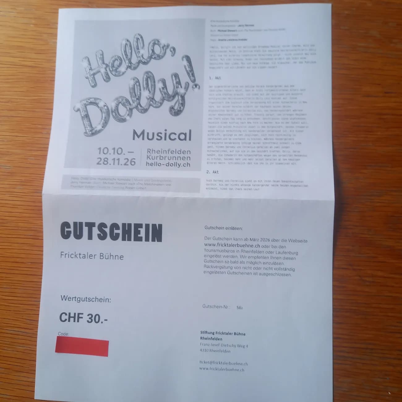 2 Gutscheine für die Fricktaler Bühne: Musical Hello, Dolly! in Rheinfelden. - 1
