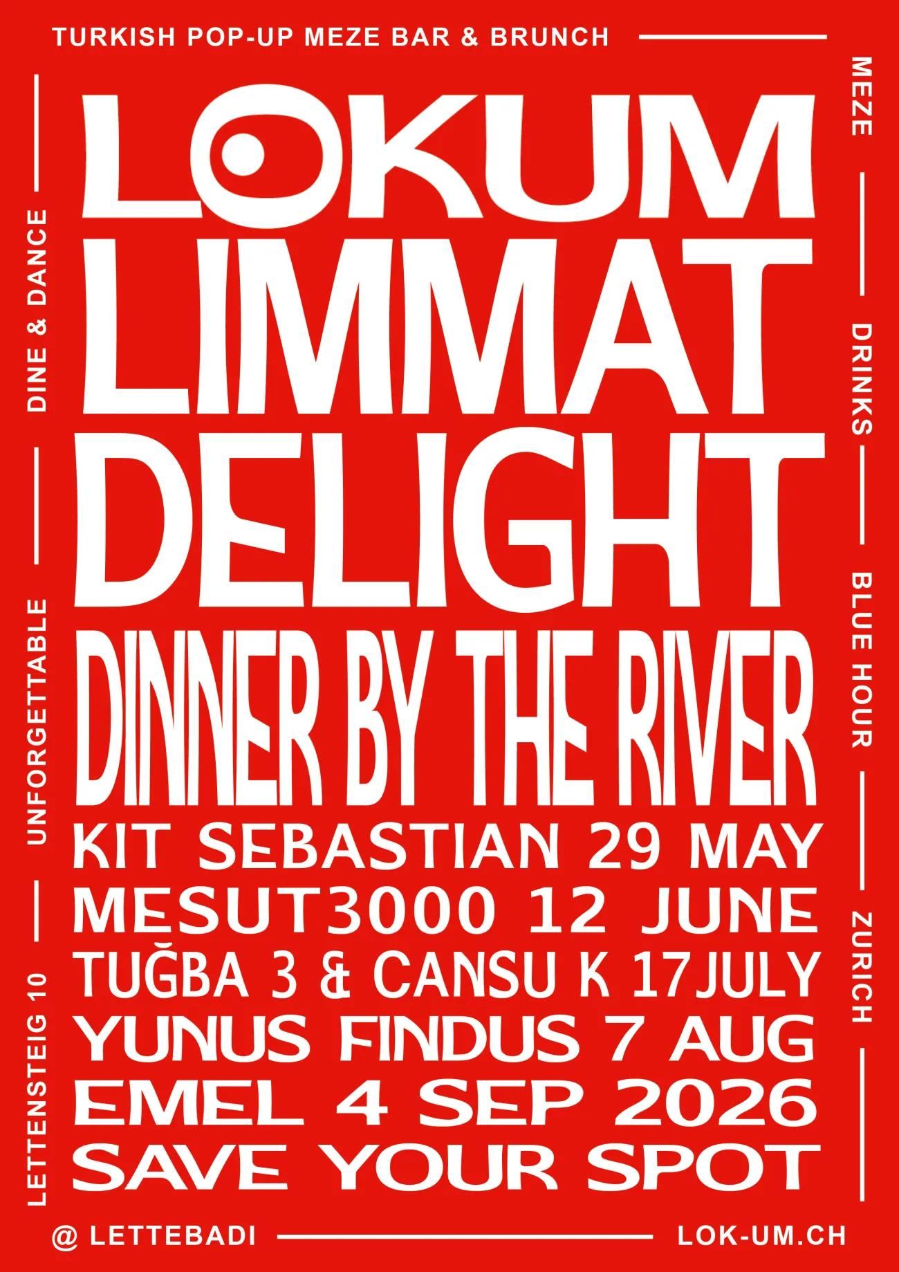 LOKUM arrives on the Limmat for its second summer. Cansu Cantas opens her 2026 programme of meze by day, brunch by the river on Sundays, and supper club with music into the blue hour at Flussbad Oberer Letten, Zurich, 22/23 May to early September. - 2