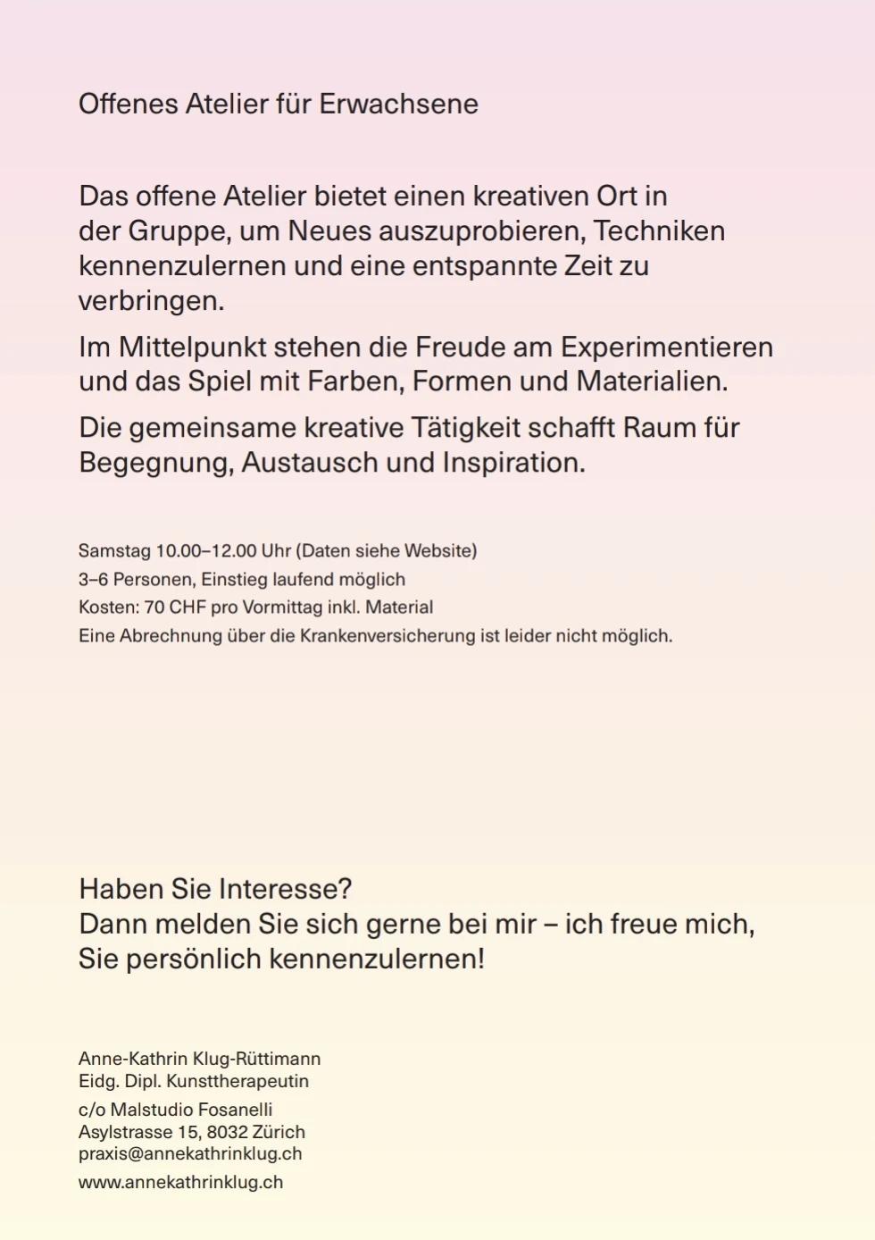 Malen und Gestalten für Erwachsene - Offenes Atelier in Zürich - 2