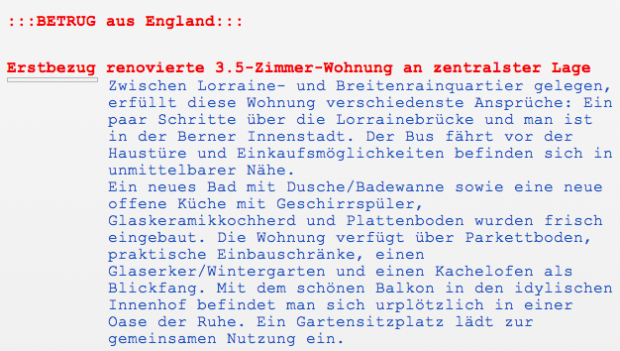 Wohnungsinserate: BetrügerInnen am Werk!