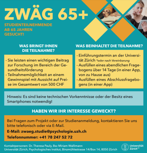 Studie ZWÄG-65+ – Teilnehmende gesucht!