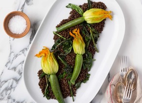 Gefüllte Zucchiniblüten mit Belugalinsen