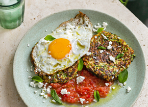 Courgette Fritters with Salsa and Crispy Fried Eggs