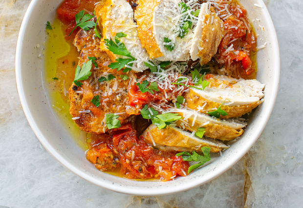 Roast Chicken on Parmesan Crusted Toast