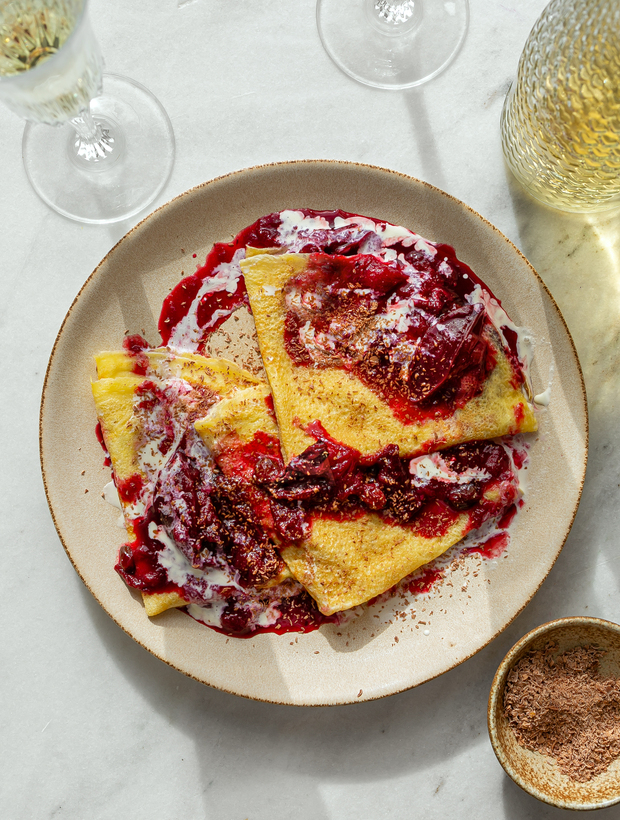 Crepes with Spiced Plum Rum Compote