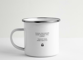 Escape Room 24 Emaille-Tasse inkl. Rätsel für zuhause