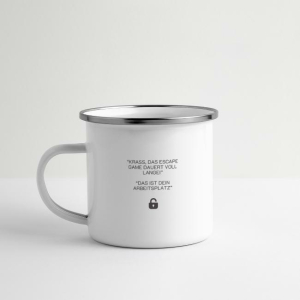 Escape Room 24 Emaille-Tasse inkl. Rätsel für zuhause