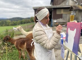 Yoga inmitten Alpakas-  Entspannen auf der Weide, Region...