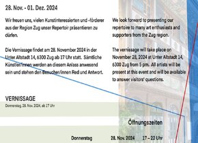 ARTdeSUISSE ZUG - Herbstausgabe 2024
Wann:28.Nov. -...