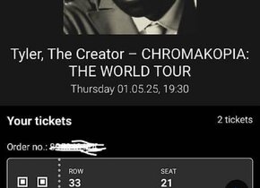 Tyler the Creator Chromakopia 2Tickets Zürich