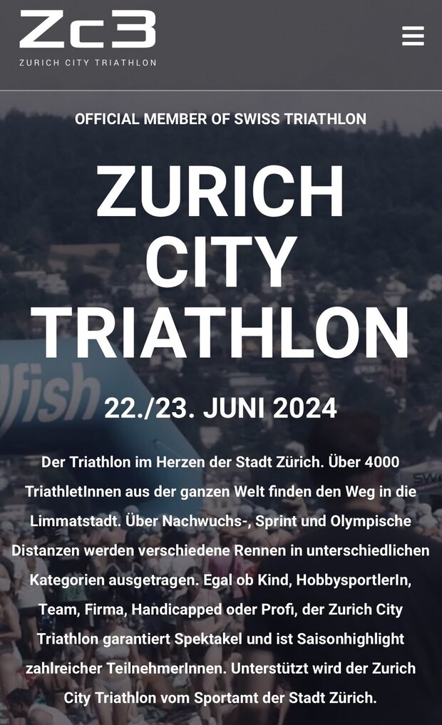Zürich City Triathlon - Startplatz olympisch, 23.06.24