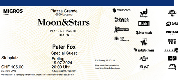 2x Ticket für Peter Fox & Stresse Locarno Moon &...