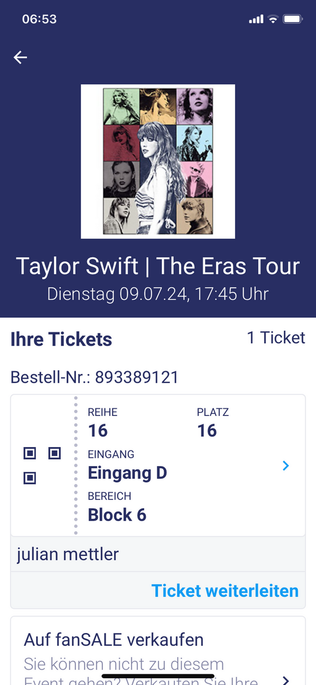 1 Ticket für Taylor Swift in Züri am 9.7.