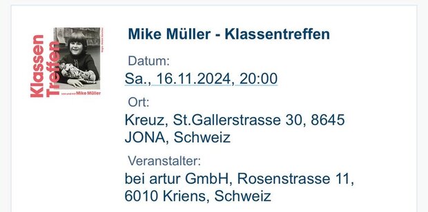 Mike Müller Tickets „Klassentreffen“ 16. November Jona