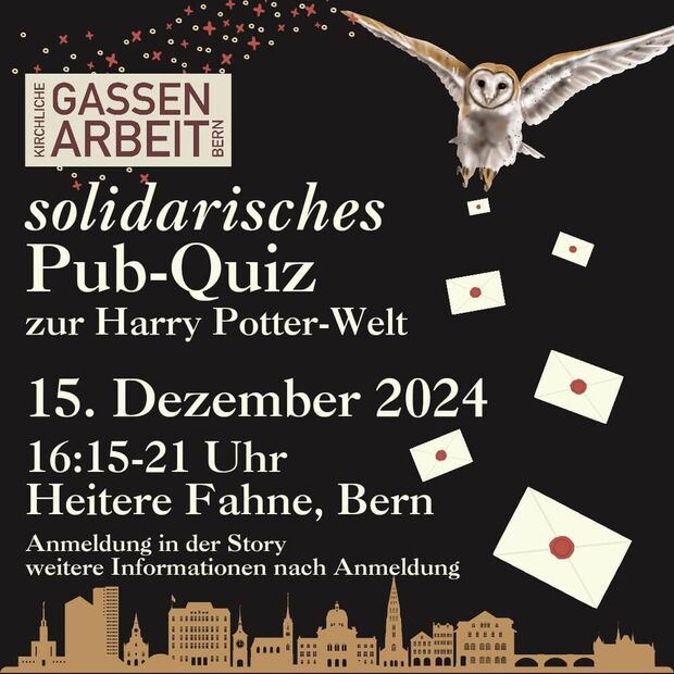 Solidarisches Pub-Quiz der Gassenarbeit Bern zur Harry...