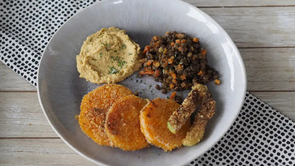 Kürbisschnitzel mit Senfpanade