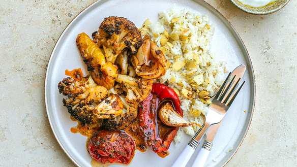 Roasted Cauliflower with Spiced Butter Rice