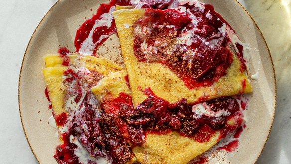 Crepes with Spiced Plum Rum Compote