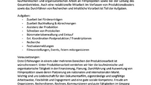 Praktikum Dokumentarfilmproduktion (60%) bei DOKLAB in Bern