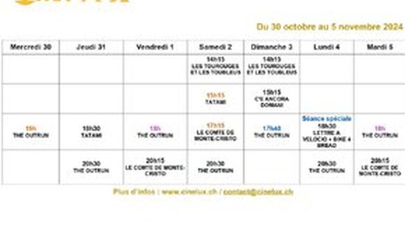 Programmation du 30 octobre au 5 novembre 2024