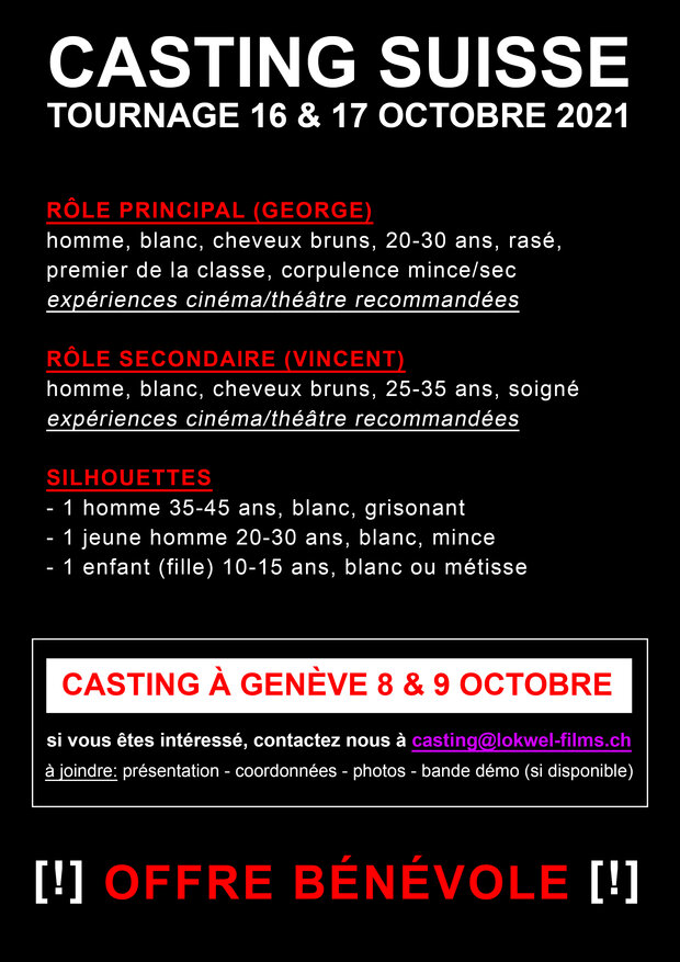 Casting Court-Métrage Genève [TOURNAGE 16-17 OCT]