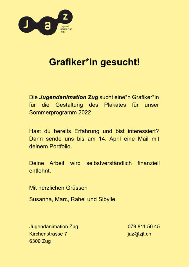 Grafiker*in gesucht. Einmaliger Auftrag.