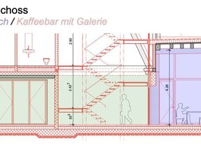 Grosszügiger Raum und Kaffeebar im Erdgeschoss