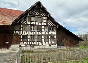 Bauernhaus mit Scheune in kleinem Weiler