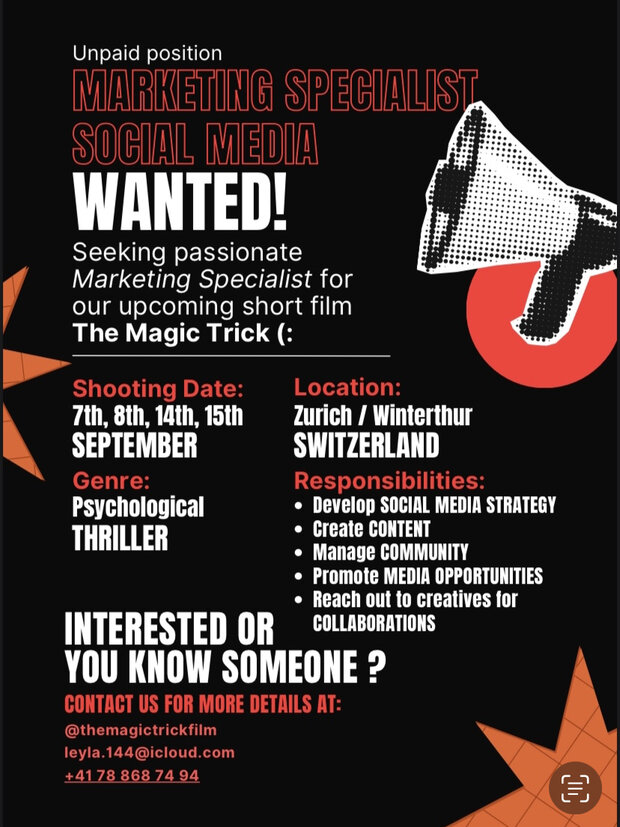 Social Media Marketing Spezialist für Kurzfilm gesucht!!!