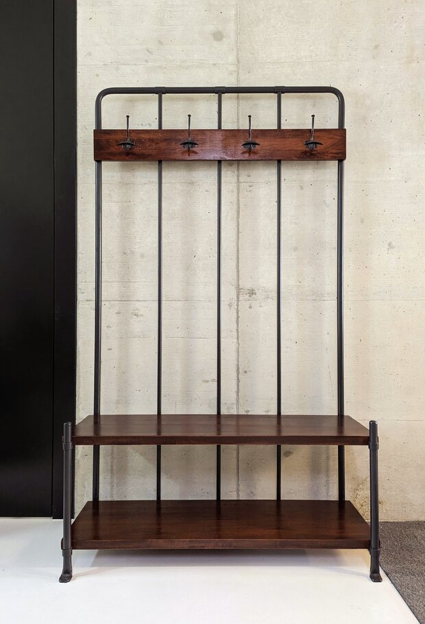 Industrial style Harlem bench with coat rack.