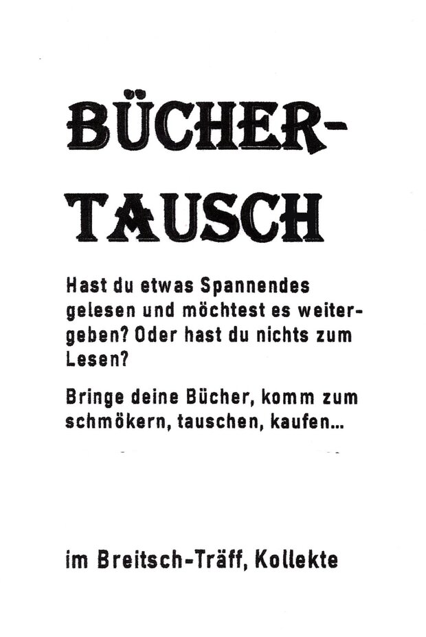 Büchertausch, Dienstag 17.9.2024, 17-19 Uhr