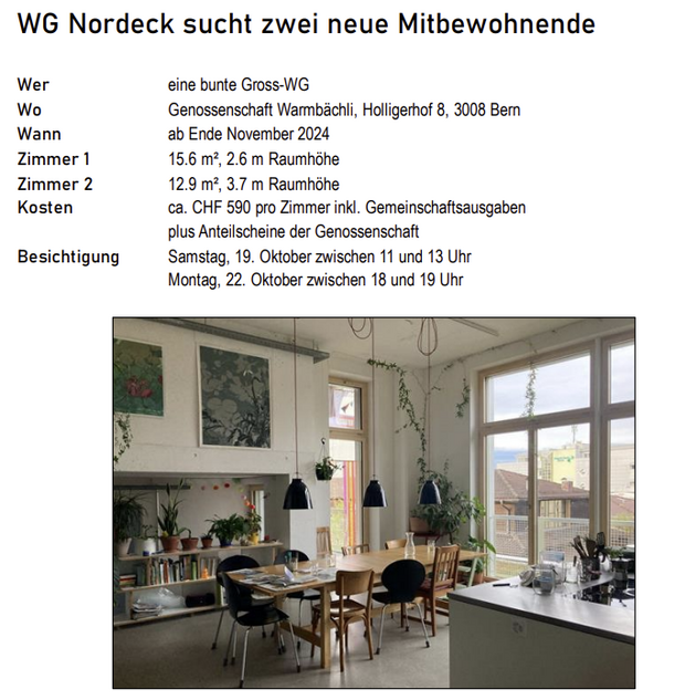 WG Nordeck sucht zwei neue Mitbewohnende