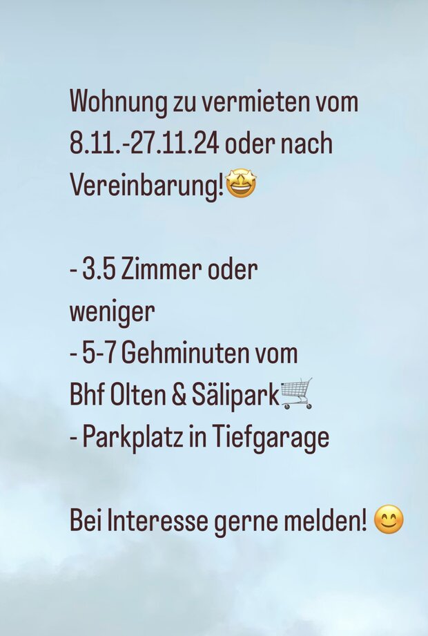 Wohnung Untervermietung - 8.11.-27.11.24 oder nach Vereinbarung!