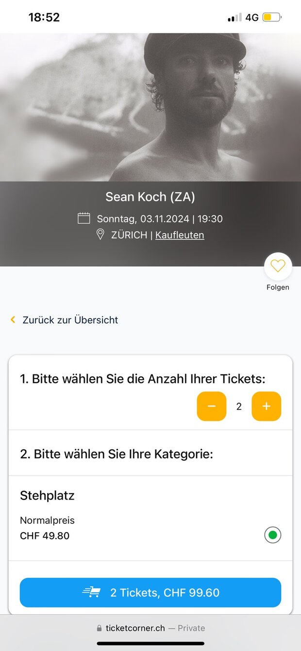 Sean Koch Tickets 3. November 2024