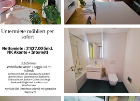 Untermieter/in gesucht für möblierte 2.5 Zimmer Wohnung...