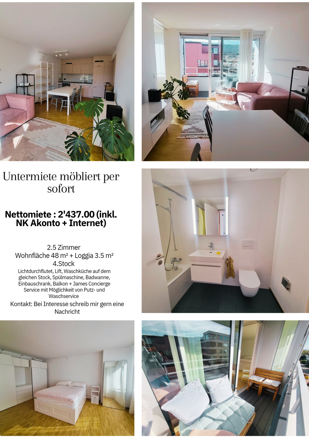 Untermieter/in gesucht für möblierte 2.5 Zimmer Wohnung...