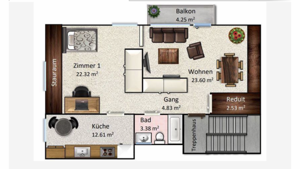 Dachgeschosswohnung mit Cheminée und Balkon