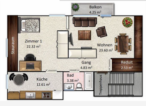 Dachgeschosswohnung mit Cheminée und Balkon