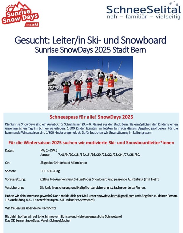 Gesucht: Skilehrer*innen und Snowboardlehrer*innen