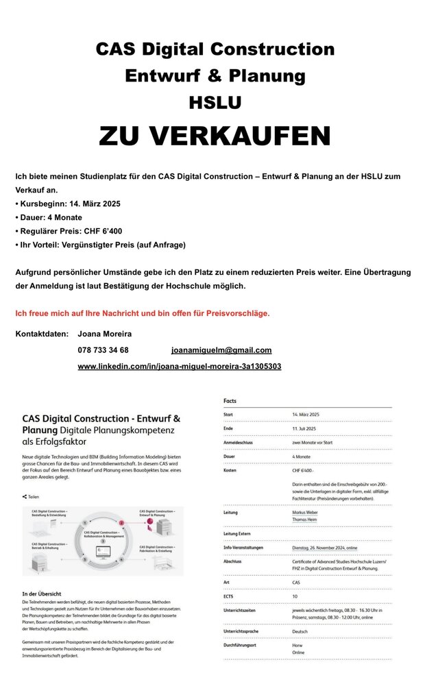 Studienplatz für den CAS Digital Construction – HSLU...